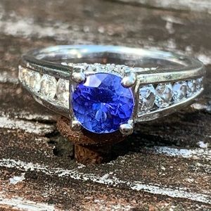 14K White Gold Diamond & Tanzanite Engagement Ring